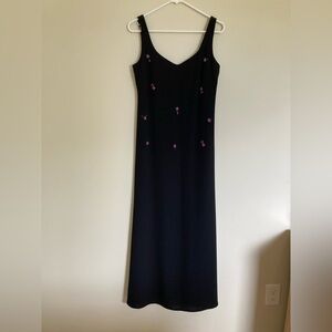 Evan Picone Long Black Beaded sleeveless sheath cocktail party dress sz 4 Formal